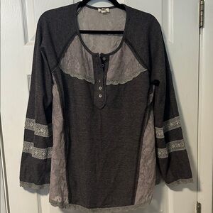 POL Dark Gray Lace Accent Blouse